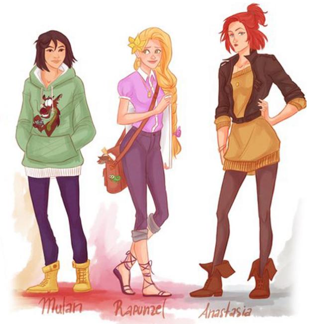 princesas, moda, princesas modernas, Mulan, Rapunzel, Anastásia