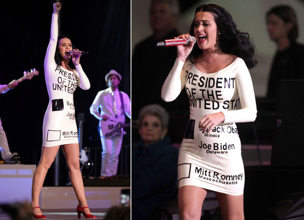Katy Perry causa polêmica com vestido de votação, Katy Perry, artistas internacionais, celebridades internacionais, looks de Katy Perry, Katy Perry com vestido de votação à presidência dos EUA