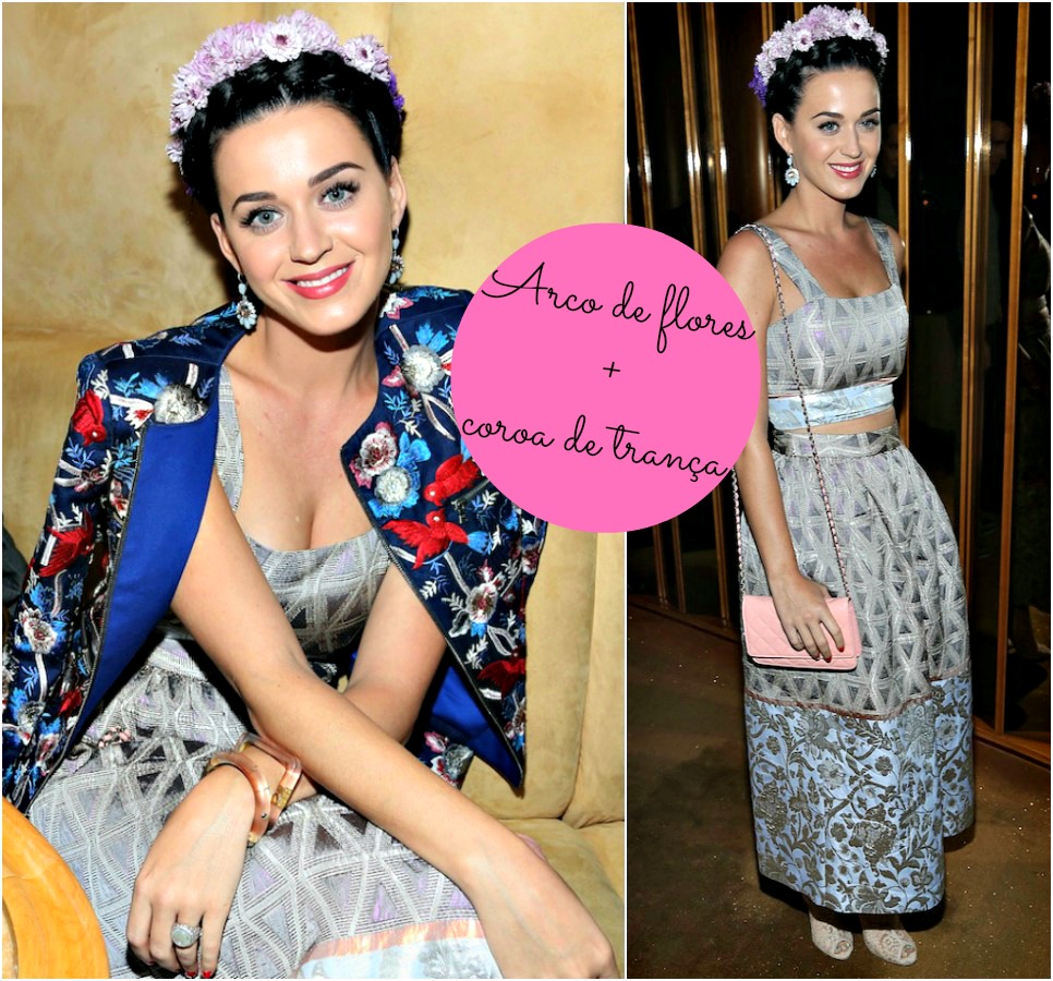 Moda | roupas | roupa | sobre moda | vestido | moda roupa | roupa da moda | blusas | vestidos de festa | vestido para festa | roupas da moda | penteados | flores no cabelo | arco de flores | arco em forma de trança | Katy Perry usa arco de flores | Katy