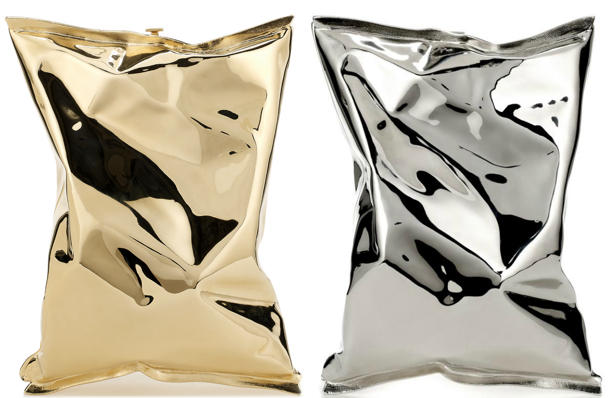 moda | compras | bolsas | crisp packet | bolsa tipo saco de metal | clutch metalizada | clutch tipo saco metalizado | Crisp Packet onde comprar