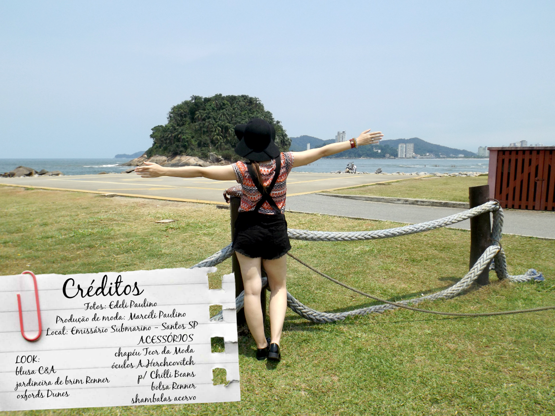 moda | look do dia | look para o dia | look com jardineira | look com macaquinho | jardineira de brim | jardineira jeans | jardineira preta | jardineira curta | looks do dia | look da Marcéli Paulino | blusa com estampa étnica | oxfords | verão 2015 | mod