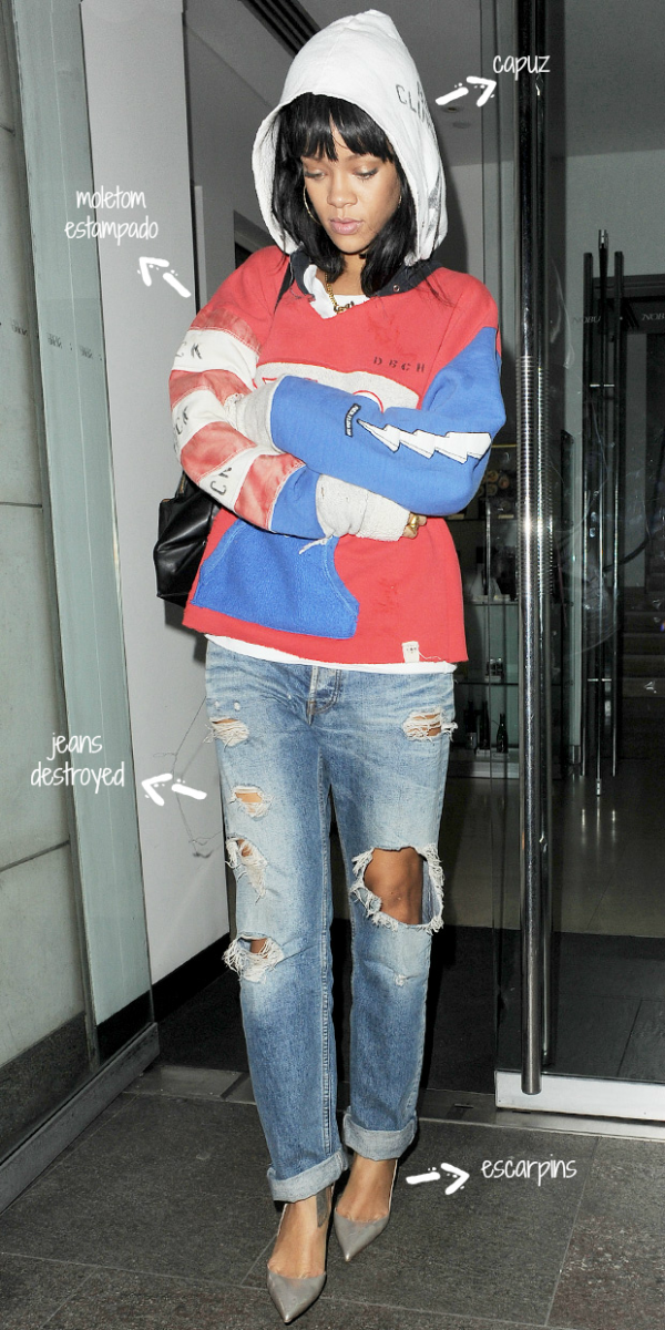 moda | look das famosas | moda e famosas | moletom | jeans ed | look de Rihanna | inverno 2014 | moda inverno 2014 | moletons inverno 2014 | look com calça jeans